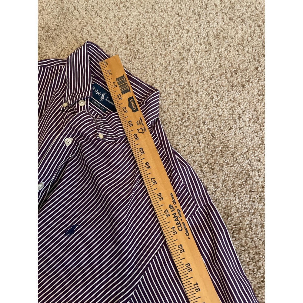 Ralph Lauren Men's Button Down 16.5 34/35 Purple Striped Classic Fit Shirt Pony - Picture 8 of 8